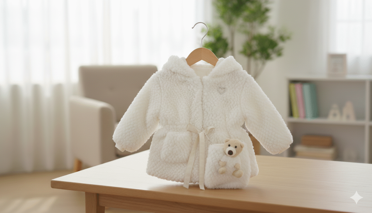 Premium Soft Sherpa Hoodie Jacket for Girls with Cute Pouch