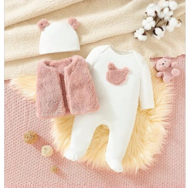 Cozy Bear 3-Piece Fleece Vest & Onesie Set